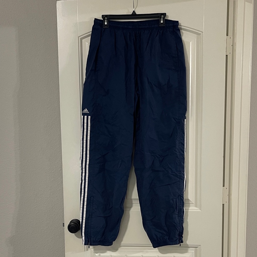 Vintage men’s large Adidas Blue Track Pants with White Side Stripes